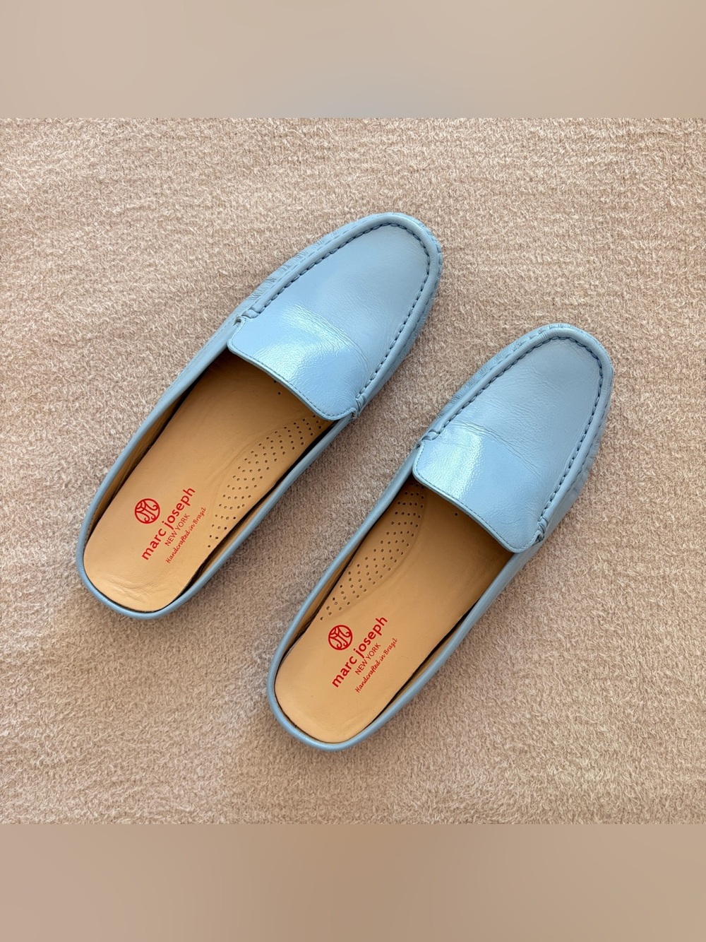 Marc Joseph New York Amsterdam Mule Loafer in Sky Blue Patent Size 9